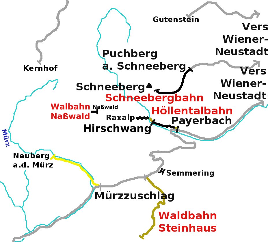 Carte schématique de la région du Semmering