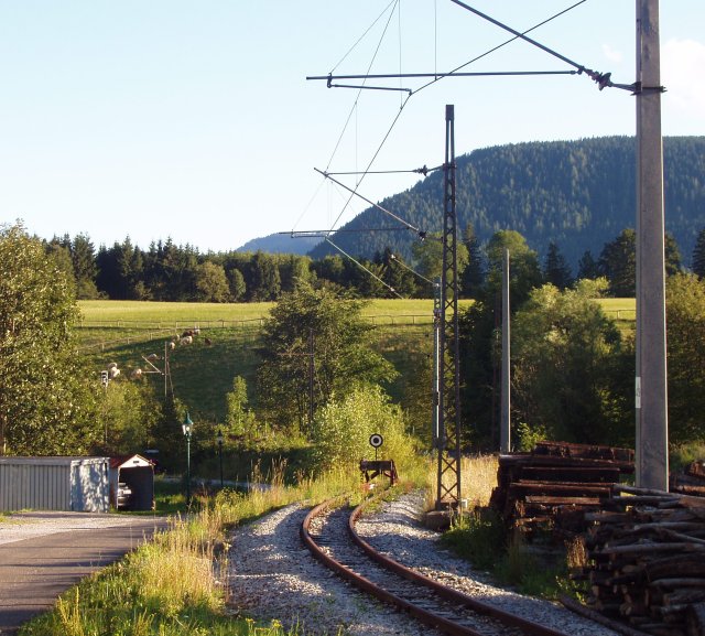 Le heurtoir marquant de la fin de la ligne coté Gußwerk de la gare de Mariazell