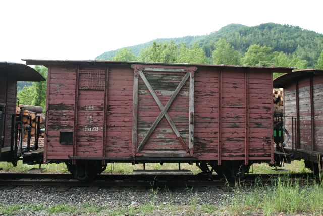 Wagon plat à 2 essieux et plateforme en gare d'Opponitz