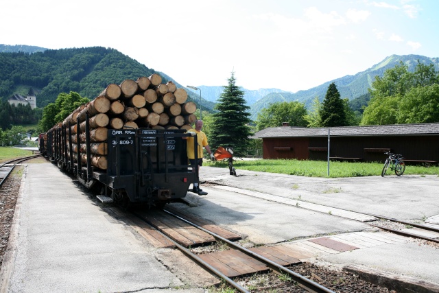 Le train de Lunz am See enmené par la 2095.05 quitte la gare de Großhollenstein