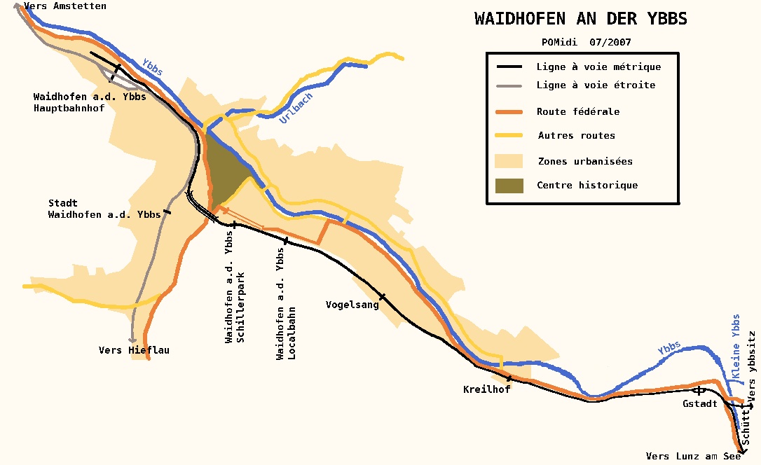 Carte schématique de la ville de Waidhofen an der Ybbs